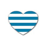 Horizontal Stripes - White and Cerulean Heart Coaster (4 pack)