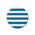 Horizontal Stripes - White and Cerulean Rubber Round Coaster (4 pack)
