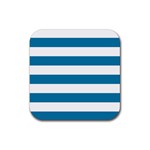 Horizontal Stripes - White and Cerulean Rubber Coaster (Square)