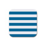 Horizontal Stripes - White and Cerulean Rubber Square Coaster (4 pack)