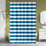 Horizontal Stripes - White and Cerulean Shower Curtain 48  x 72  (Small)