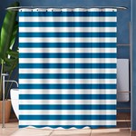 Horizontal Stripes - White and Cerulean Shower Curtain 60  x 72  (Medium)