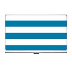 Horizontal Stripes - White and Cerulean Business Card Holder