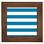 Horizontal Stripes - White and Cerulean Framed Tile