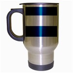 Horizontal Stripes - White and Cerulean Travel Mug (Silver Gray)