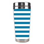 Horizontal Stripes - White and Cerulean Stainless Steel Travel Tumbler