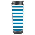 Horizontal Stripes - White and Cerulean Travel Tumbler