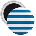 Horizontal Stripes - White and Cerulean 3  Magnet