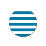 Horizontal Stripes - White and Cerulean Magnet 3  (Round)