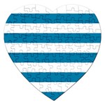 Horizontal Stripes - White and Cerulean Jigsaw Puzzle (Heart)