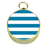 Horizontal Stripes - White and Cerulean Gold Compass