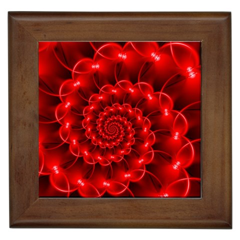 Glossy Red Spiral Fractal Framed Tile from ArtsNow.com Front