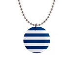 Horizontal Stripes - White and Dark Cerulean 1  Button Necklace