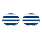 Horizontal Stripes - White and Dark Cerulean Cufflinks (Oval)