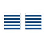 Horizontal Stripes - White and Dark Cerulean Cufflinks (Square)