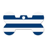 Horizontal Stripes - White and Dark Cerulean Dog Tag Bone (One Side)