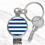 Horizontal Stripes - White and Dark Cerulean Nail Clippers Key Chain