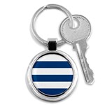 Horizontal Stripes - White and Dark Cerulean Key Chain (Round)