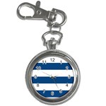 Horizontal Stripes - White and Dark Cerulean Key Chain Watch