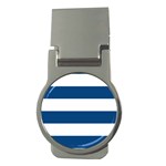Horizontal Stripes - White and Dark Cerulean Money Clip (Round)