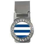 Horizontal Stripes - White and Dark Cerulean Money Clip (CZ)