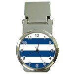 Horizontal Stripes - White and Dark Cerulean Money Clip Watch
