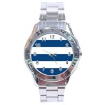 Horizontal Stripes - White and Dark Cerulean Stainless Steel Analogue Watch