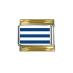 Horizontal Stripes - White and Dark Cerulean Gold Trim Italian Charm (9mm)