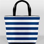 Horizontal Stripes - White and Dark Cerulean Bucket Bag