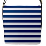 Horizontal Stripes - White and Dark Cerulean Flap Closure Messenger Bag (S)