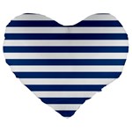 Horizontal Stripes - White and Dark Cerulean Large 19  Premium Heart Shape Cushion
