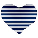 Horizontal Stripes - White and Dark Cerulean Large 19  Premium Flano Heart Shape Cushion