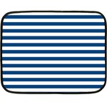 Horizontal Stripes - White and Dark Cerulean Fleece Blanket (Mini)