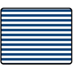 Horizontal Stripes - White and Dark Cerulean Double Sided Fleece Blanket (Medium) (Two Sides)