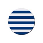 Horizontal Stripes - White and Dark Cerulean Rubber Coaster (Round)