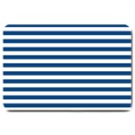 Horizontal Stripes - White and Dark Cerulean Large Doormat