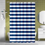 Horizontal Stripes - White and Dark Cerulean Shower Curtain 48  x 72  (Small)