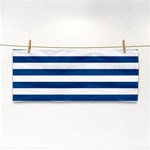 Horizontal Stripes - White and Dark Cerulean Hand Towel