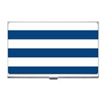 Horizontal Stripes - White and Dark Cerulean Business Card Holder