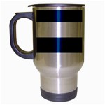Horizontal Stripes - White and Dark Cerulean Travel Mug (Silver Gray)