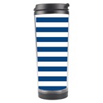 Horizontal Stripes - White and Dark Cerulean Travel Tumbler