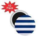 Horizontal Stripes - White and Dark Cerulean 1.75  Magnet (10 pack)