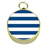 Horizontal Stripes - White and Dark Cerulean Gold Compass
