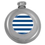 Horizontal Stripes - White and Dark Cerulean Hip Flask (5 oz)
