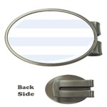 Horizontal Stripes - White and Pastel Blue Money Clip (Oval)
