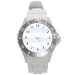 Horizontal Stripes - White and Pastel Blue Round Plastic Sport Watch (L)