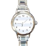 Horizontal Stripes - White and Pastel Blue Round Italian Charm Watch