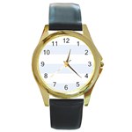Horizontal Stripes - White and Pastel Blue Round Gold Metal Watch