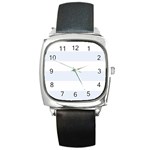 Horizontal Stripes - White and Pastel Blue Square Metal Watch