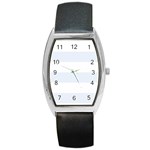 Horizontal Stripes - White and Pastel Blue Barrel Style Metal Watch